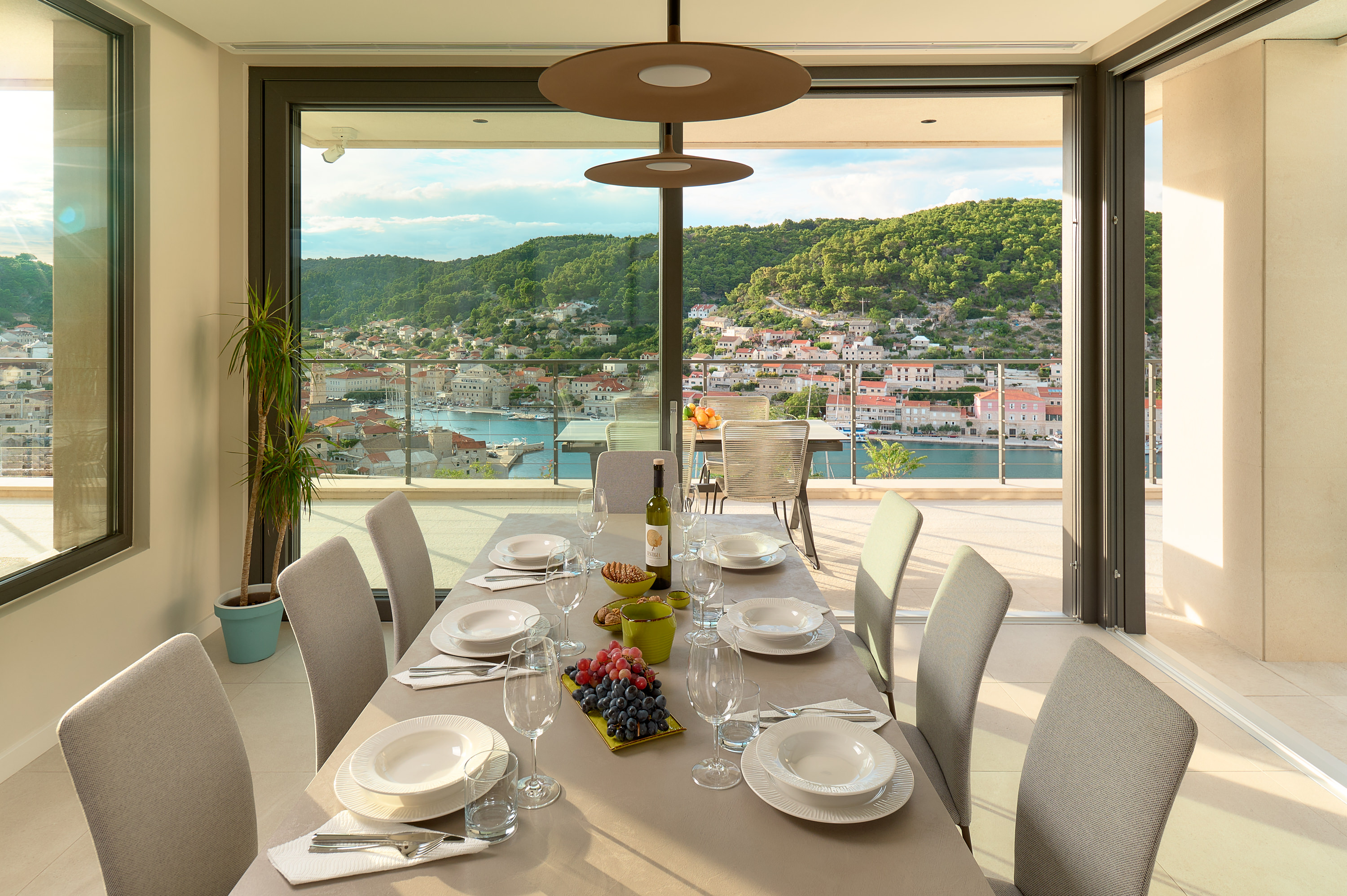 Indoor dining area with a view at The Glass House